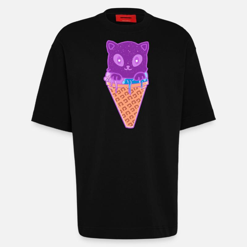 Katze Eiskreme Eiscrem - Heavyweight T-Shirt - made by SPREAD  - SOLID BLACK