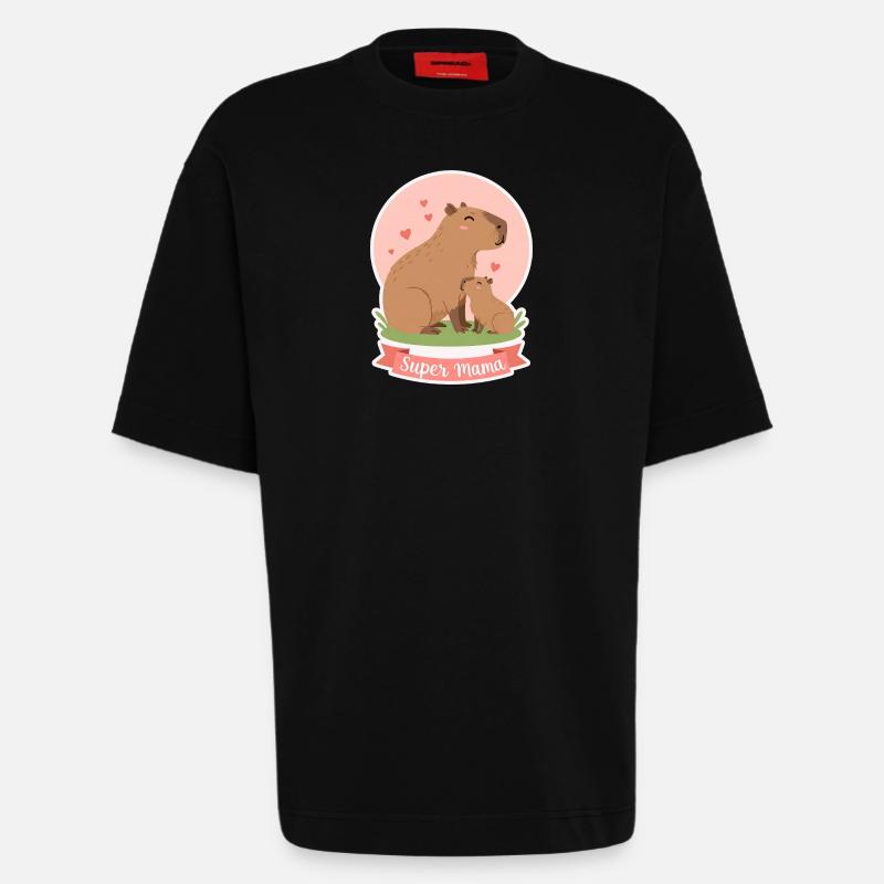 Mutter Kapibara - Heavyweight T-Shirt - made by SPREAD  - SOLID BLACK