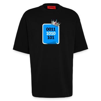 Roi binaire - T-shirt bio épais oversize fabriqué en UE - SOLID BLACK - Devant - Fiona (171cm)