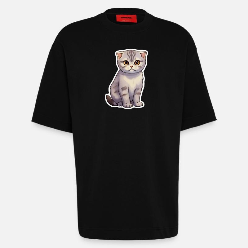 Scottish Fold Cat Cute - Heavyweight T-Shirt - made by SPREAD  - SOLID BLACK