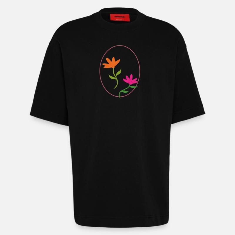 Œuf de Pâques à deux fleurs - T-shirt bio épais oversize fabriqué en UE - SOLID BLACK