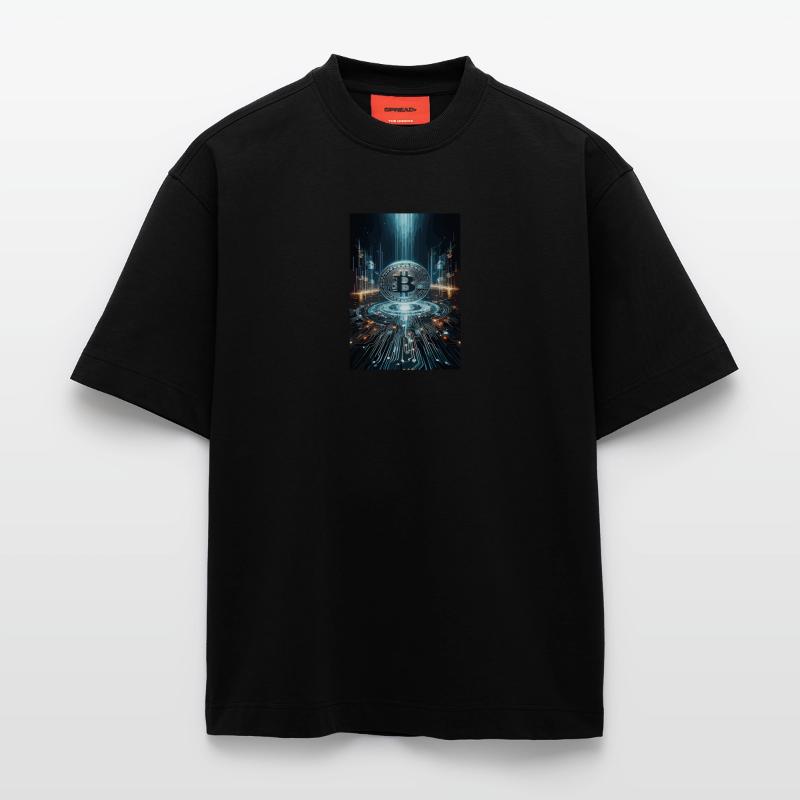 Futuristic Bitcoin Digital Artwork Heavyweight T-Shirt - made by SPREAD 