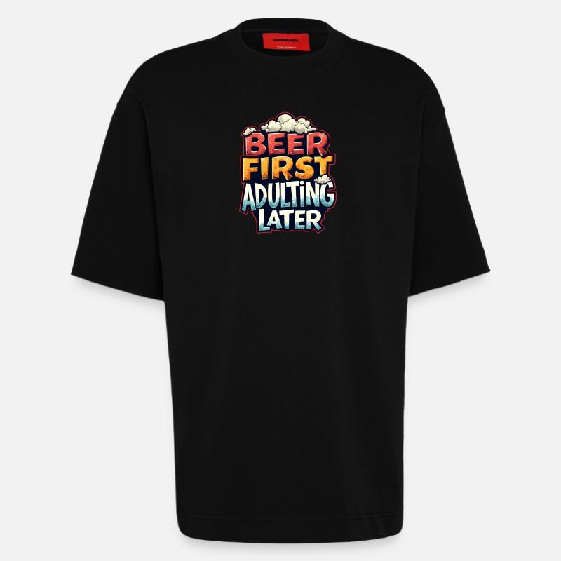 ERST BIER, DANN ERWACHSEN WERDEN - Heavyweight T-Shirt - made by SPREAD  - SOLID BLACK