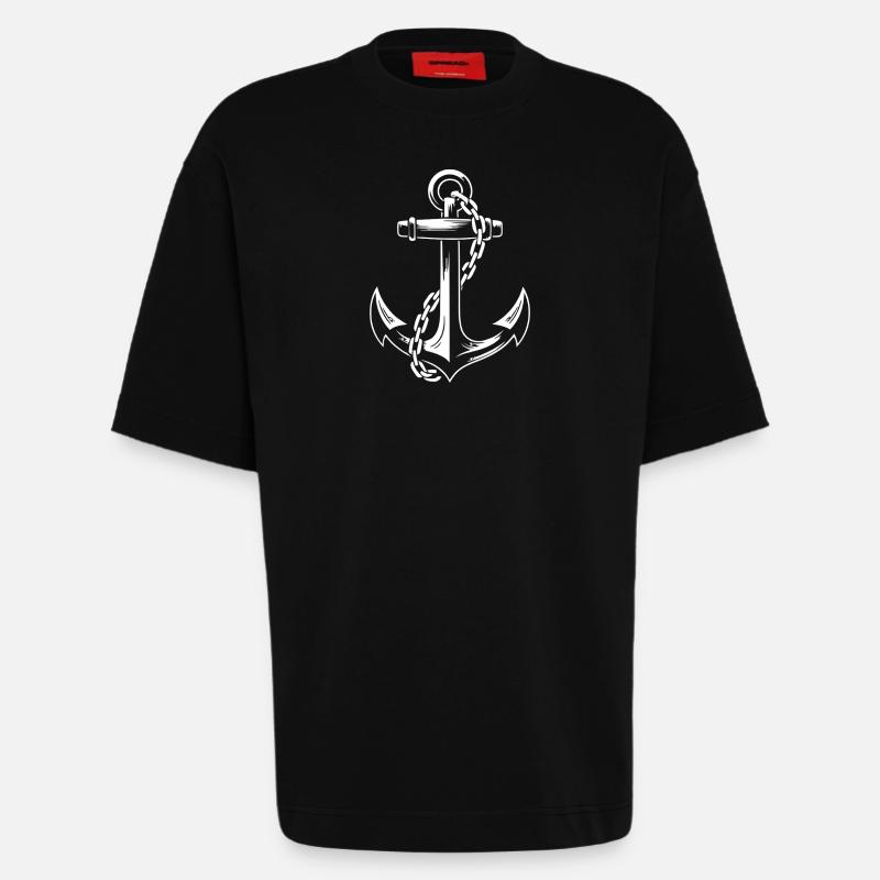 Robuster Schiffsanker mit Kette - Heavyweight T-Shirt - made by SPREAD  - SOLID BLACK