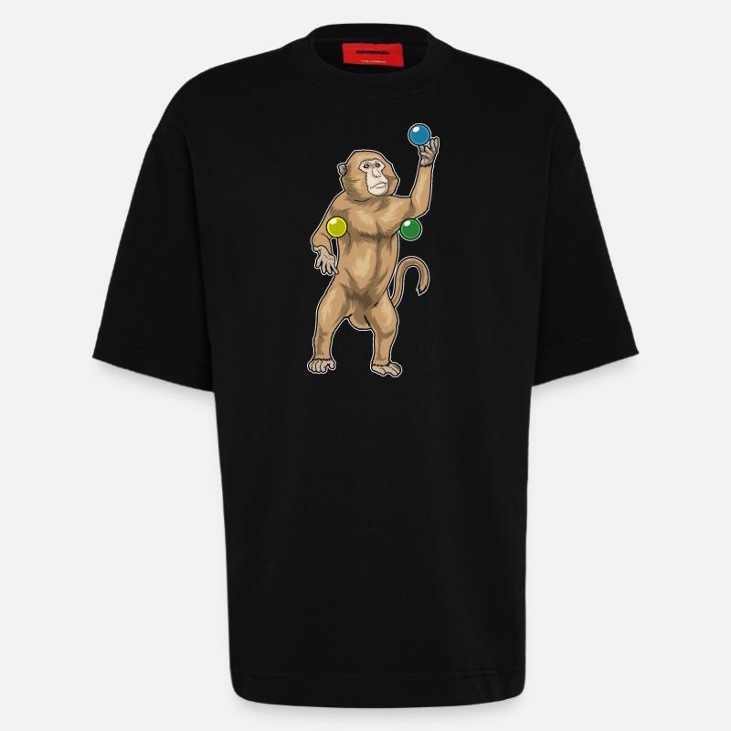 Monkey juggler juggling - Heavyweight T-Shirt - made by SPREAD  - SOLID BLACK
