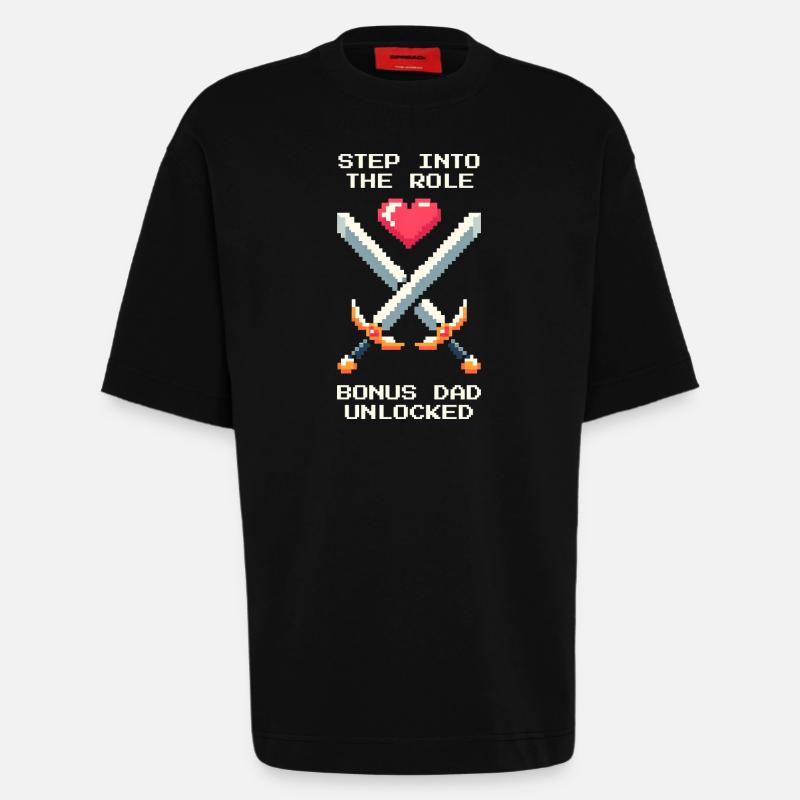 Bonus-Papa freigeschaltet | Stiefvater Patchwork - Heavyweight T-Shirt - made by SPREAD  - SOLID BLACK