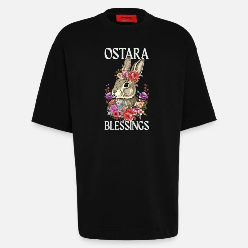 Ostara Blessings Happy Easter Rabbit - Heavyweight T-Shirt - made by SPREAD  - SOLID BLACK