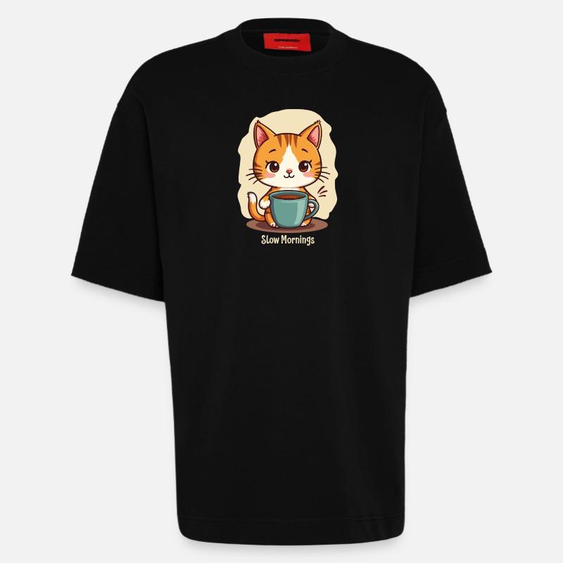 Langsame Morgenkatze mit Kaffee - Heavyweight T-Shirt - made by SPREAD  - SOLID BLACK