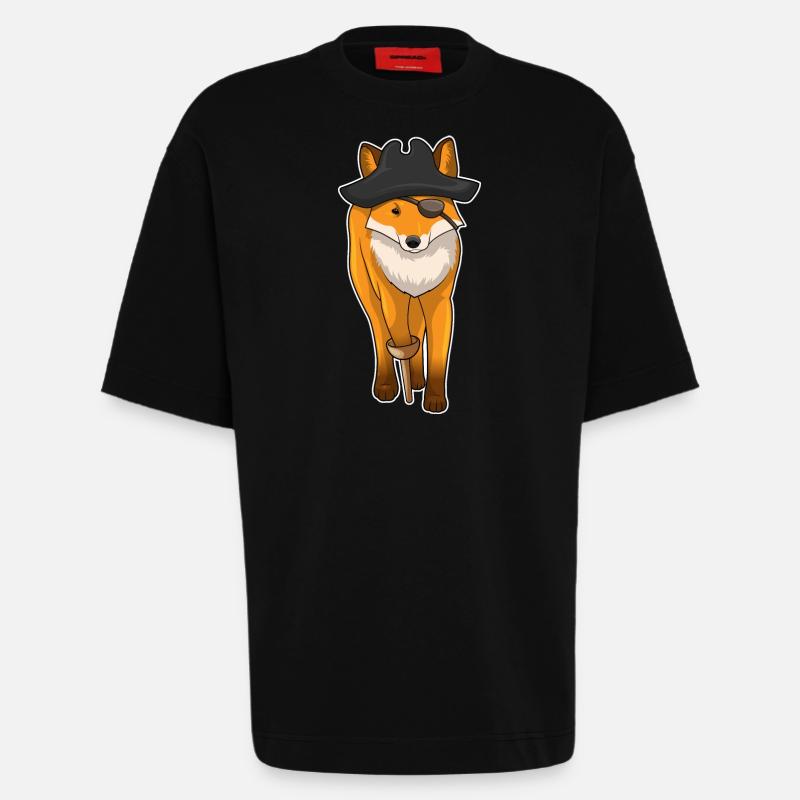 Fox Pirate Eye Patch - Heavyweight T-Shirt - made by SPREAD  - SOLID BLACK