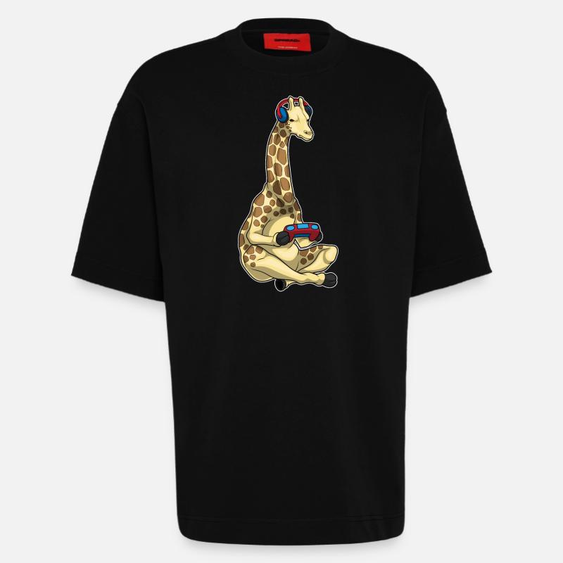 Giraffe Gamer Controller - Heavyweight T-Shirt - made by SPREAD  - SOLID BLACK