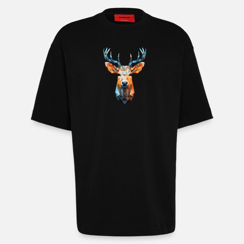 Hirsch Reh Polygon Rehe Hirsche - Heavyweight T-Shirt - made by SPREAD  - SOLID BLACK