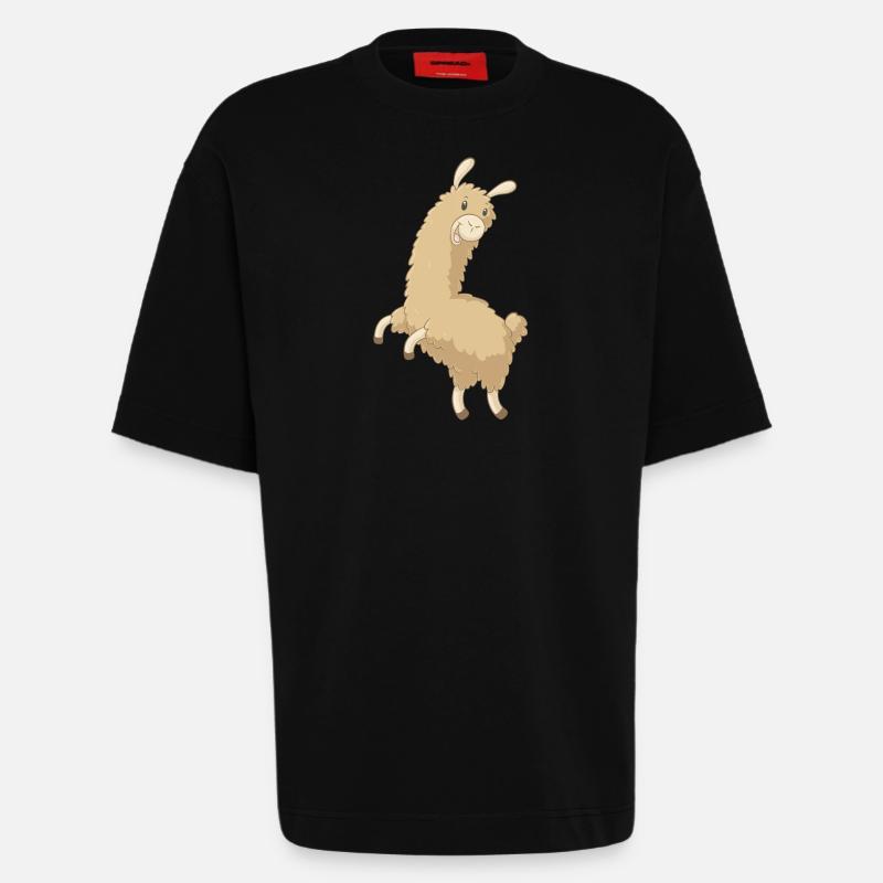 Springendes Comic Alpaka - Heavyweight T-Shirt - made by SPREAD  - SOLID BLACK