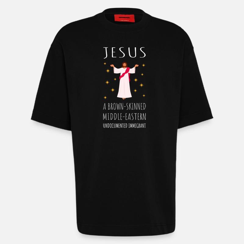 Jesus - A Brown-Skinned Middle-Eastern Immigrant - Heavyweight T-Shirt - made by SPREAD  - SOLID BLACK