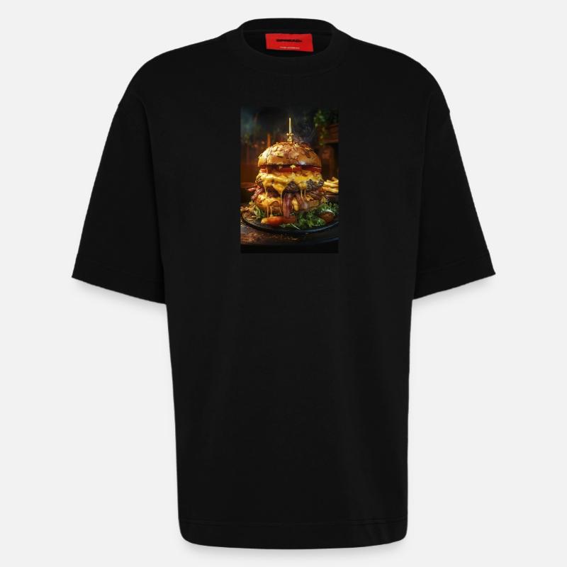 Epic Bacon Cheese Burger Stack - T-shirt bio épais oversize fabriqué en UE - SOLID BLACK