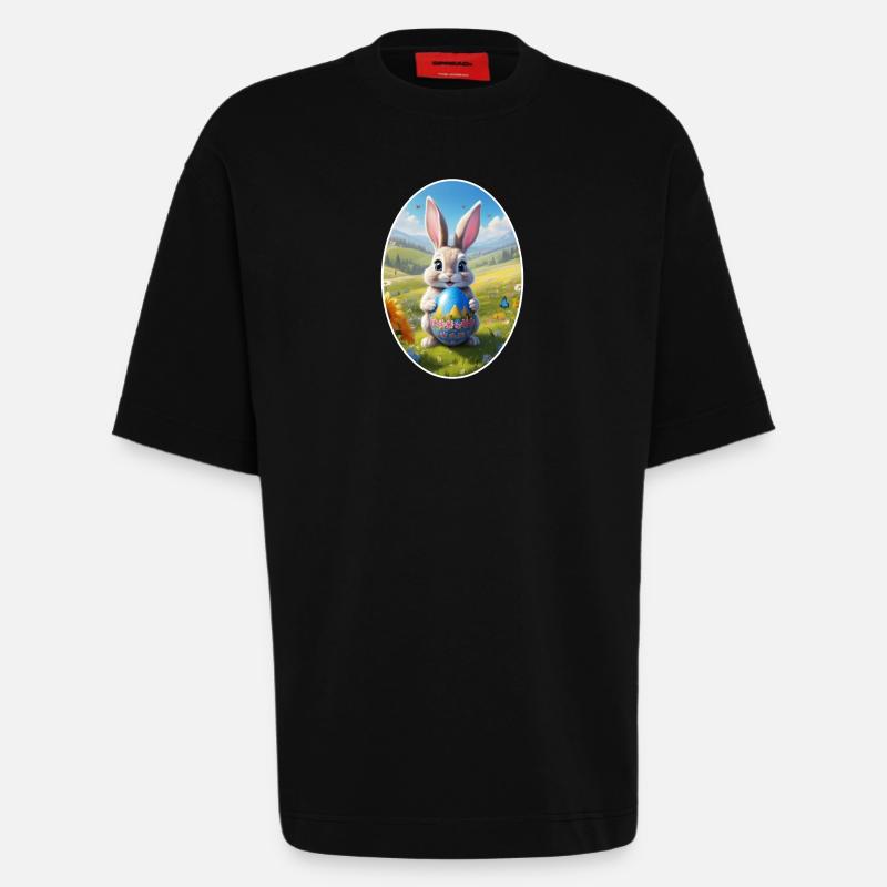 Osterhase mit Ei, Oval - Heavyweight T-Shirt - made by SPREAD  - SOLID BLACK