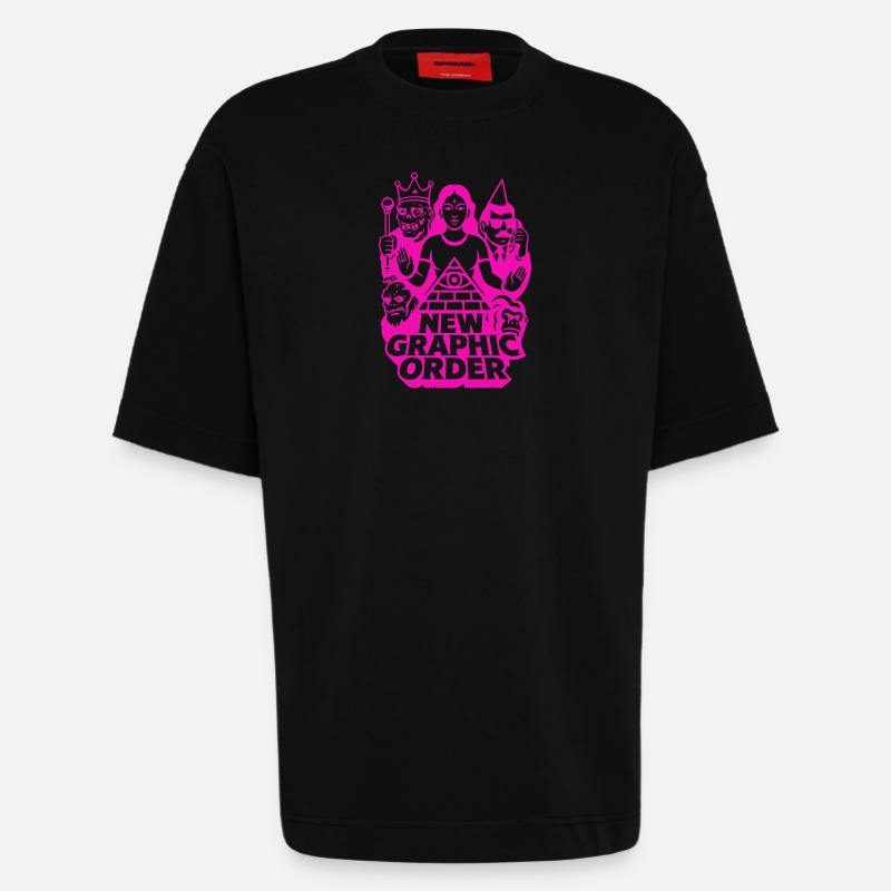 Nouvelle commande graphique Pulp Art rose - T-shirt bio épais oversize fabriqué en UE - SOLID BLACK
