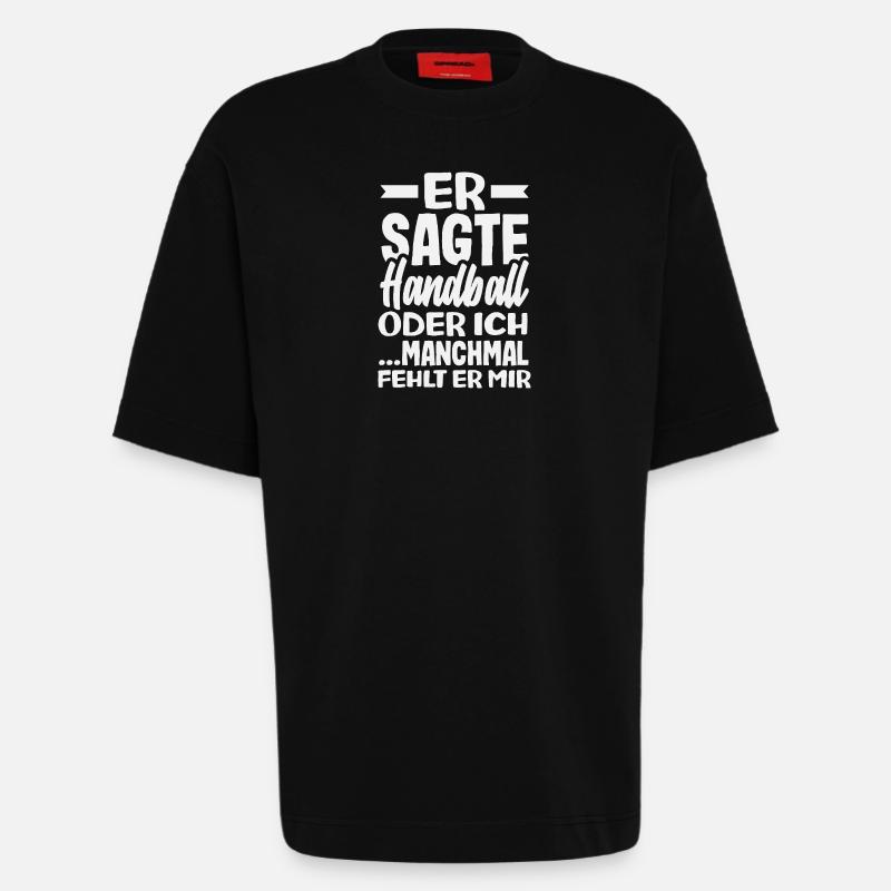 Handball oder ich – manchmal fehlt er - Heavyweight T-Shirt - made by SPREAD  - SOLID BLACK