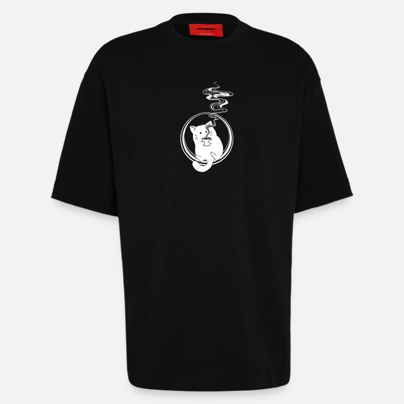Coffee Cat, Katze mit Kaffee - Heavyweight T-Shirt - made by SPREAD  - SOLID BLACK