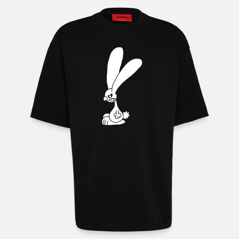 Grumpy White Rabbit - Heavyweight T-Shirt - made by SPREAD  - SOLID BLACK