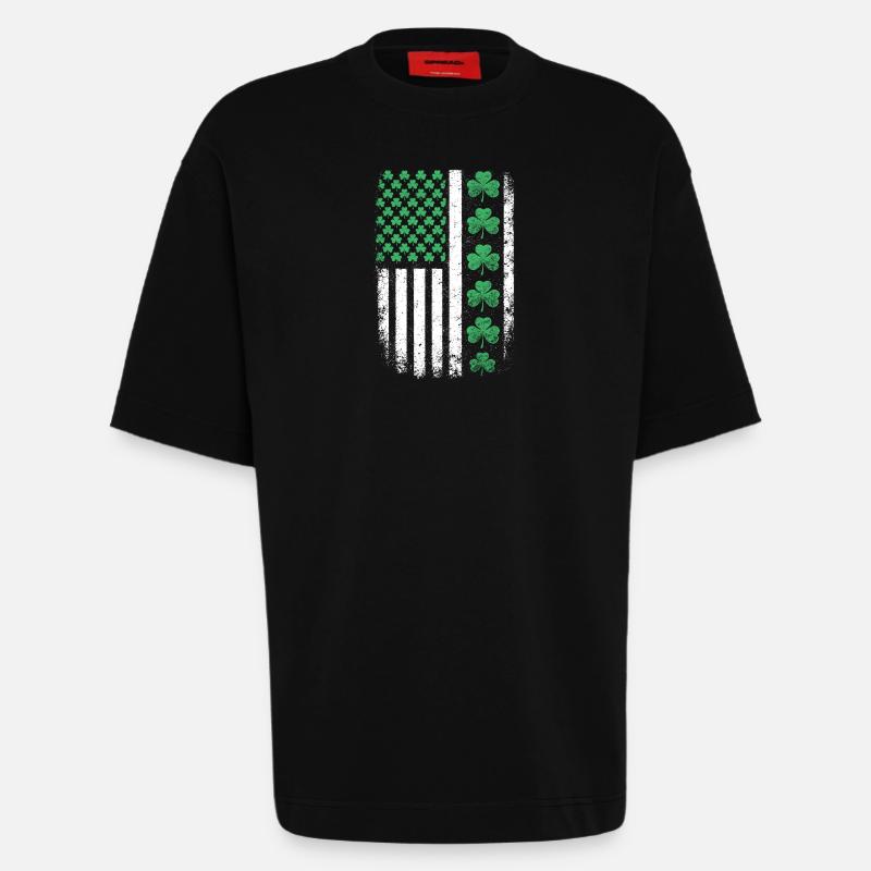 Drapeau américain du Trèfle Saint-Patrick - T-shirt bio épais oversize fabriqué en UE - SOLID BLACK