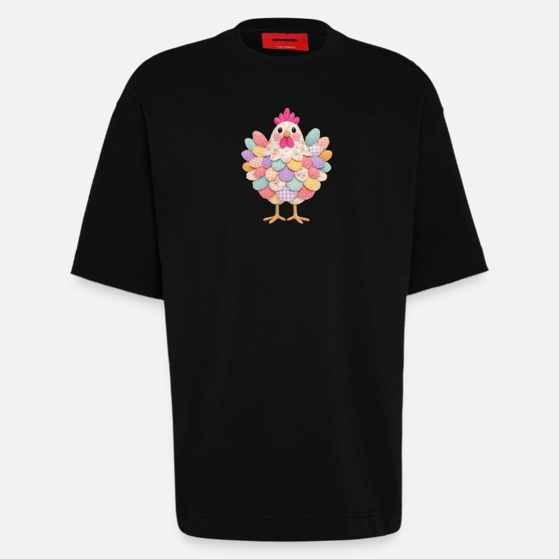Niedlicher Patchwork-Hennen-Rustikal-Stil - Heavyweight T-Shirt - made by SPREAD  - SOLID BLACK
