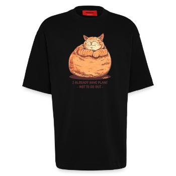 Ein sehr pummeliger, fetter Kater mit einem Plan - Heavyweight T-Shirt - made by SPREAD  - SOLID BLACK - Vorne - Fiona (171cm)