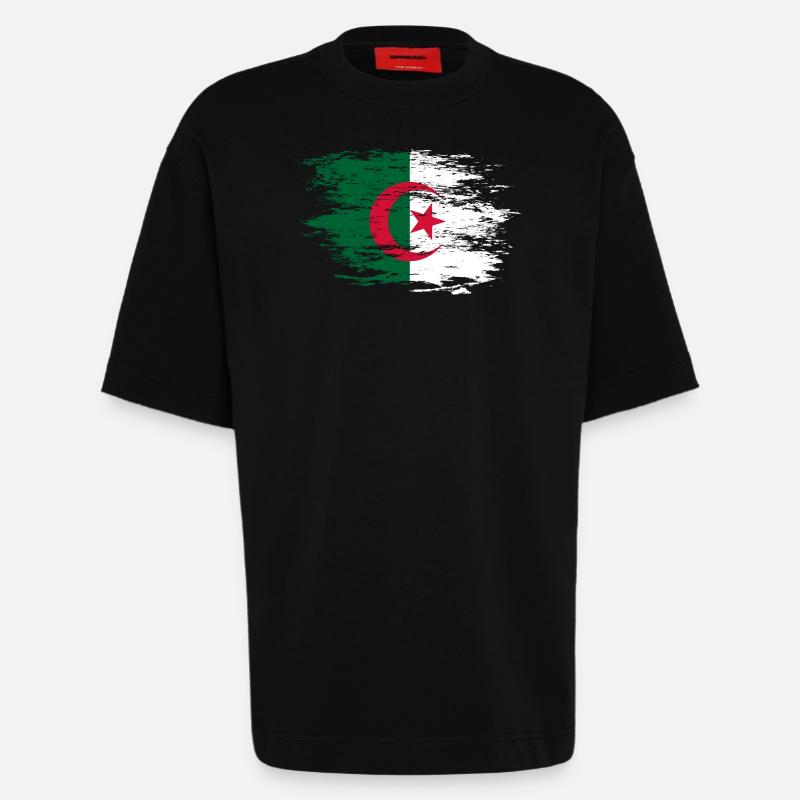 Drapeau de l’Algérie utilisé - T-shirt bio épais oversize fabriqué en UE - SOLID BLACK