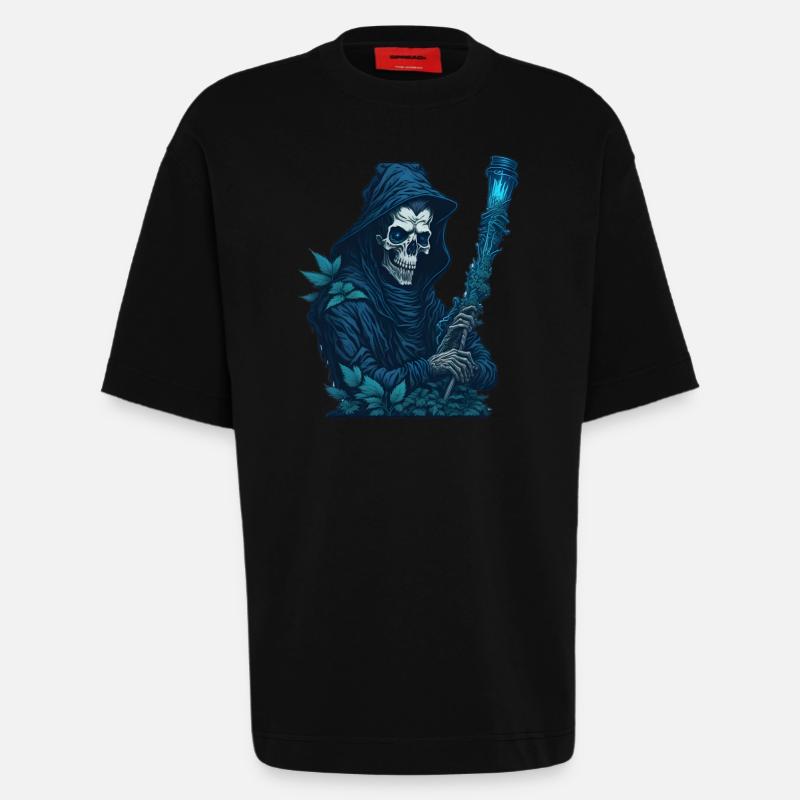 Grim Reaper with Grass Pipe - Heavyweight T-Shirt - made by SPREAD  - SOLID BLACK