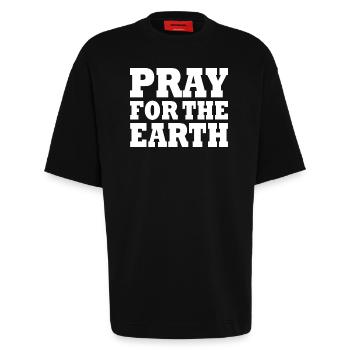 Pray for the world - T-shirt bio épais oversize fabriqué en UE - SOLID BLACK - Devant - Fiona (171cm)