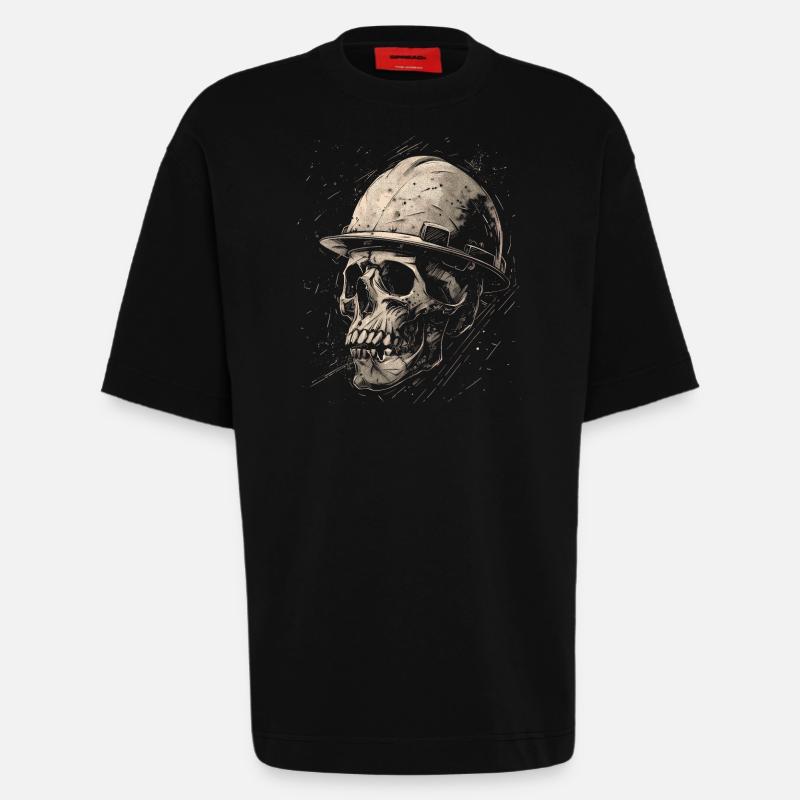 Skull Construction Worker - Heavyweight T-Shirt - made by SPREAD - SOLID BLACK