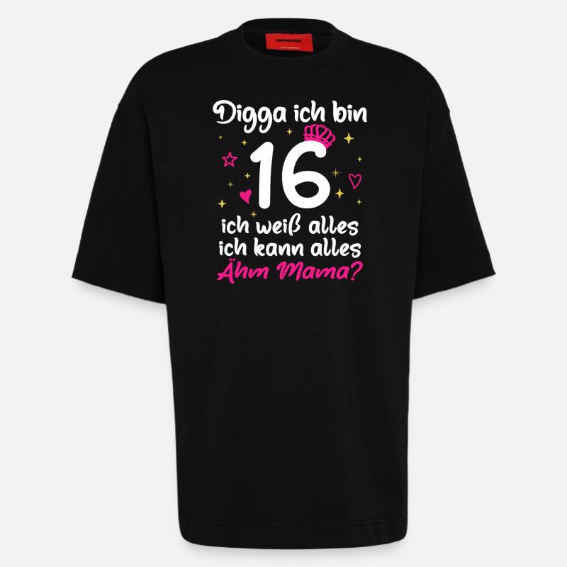 16. Geburtstag Mädchen Digga ich bin 16 - Heavyweight T-Shirt - made by SPREAD  - SOLID BLACK