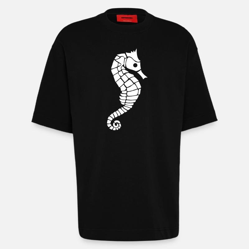 Hippocampe blanc - T-shirt bio épais oversize fabriqué en UE - SOLID BLACK