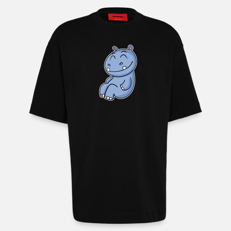 Nilpferd Flusspferd - Heavyweight T-Shirt - made by SPREAD  - SOLID BLACK
