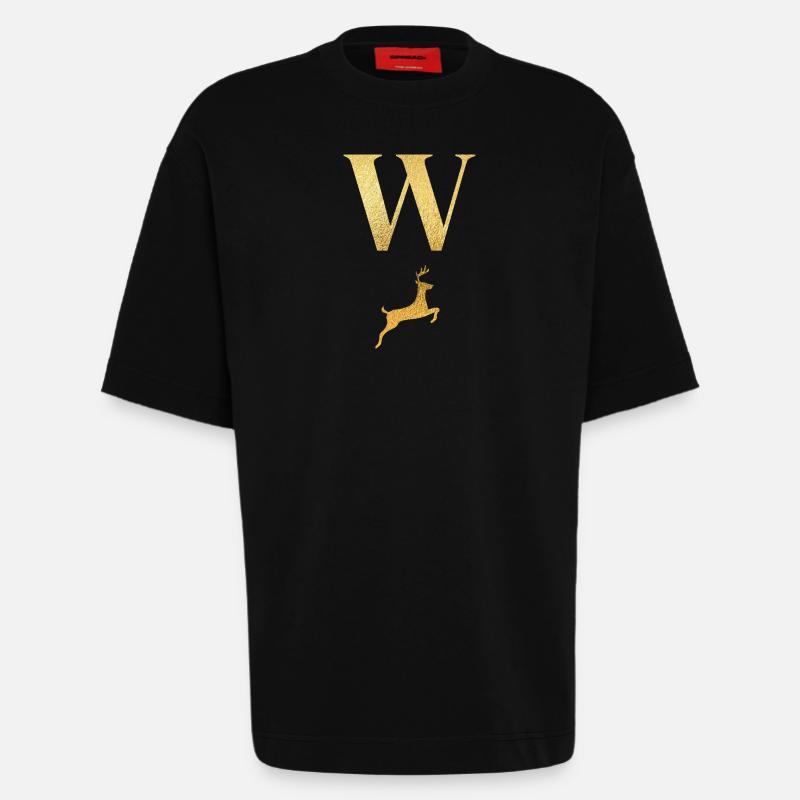 Buchstabe w Goldener Hirsch - Geschenkidee - Heavyweight T-Shirt - made by SPREAD  - SOLID BLACK