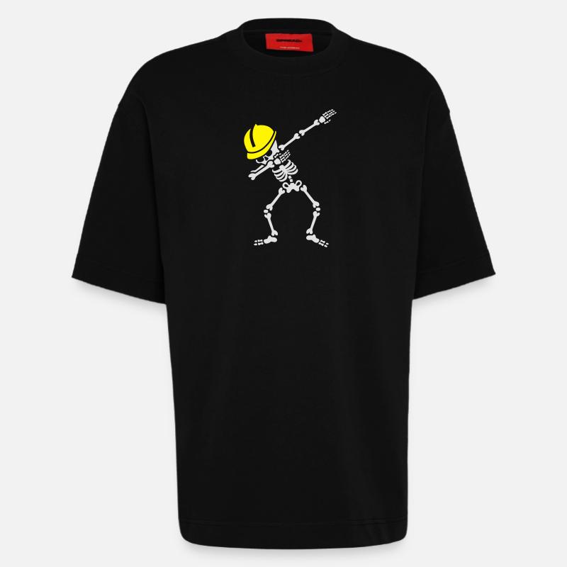 Dab skeleton dabbing construction worker enginer - Heavyweight T-Shirt - made by SPREAD  - SOLID BLACK