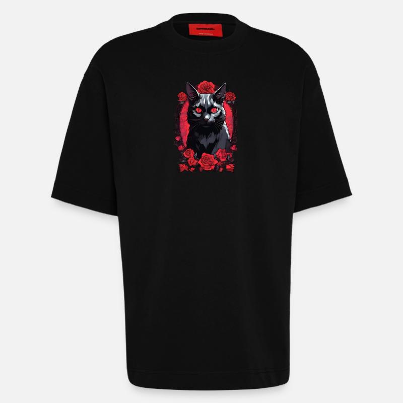 Gothic Schwarze Katze Porträt - Heavyweight T-Shirt - made by SPREAD  - SOLID BLACK