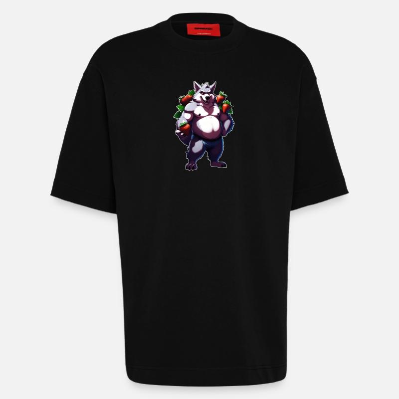 Wolf Erdbeere 1 - Heavyweight T-Shirt - made by SPREAD  - SOLID BLACK