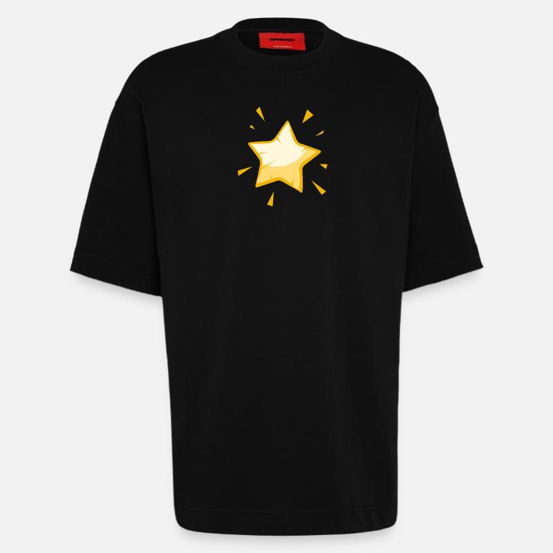 Étoile de dessin animé brillante - Conception dorée joyeuse - T-shirt bio épais oversize fabriqué en UE - SOLID BLACK