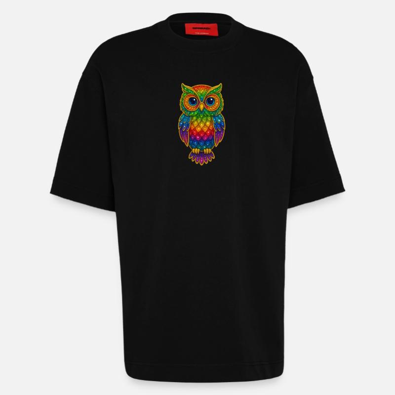 Regenbogen Eulen Glitzerkunst - Heavyweight T-Shirt - made by SPREAD  - SOLID BLACK
