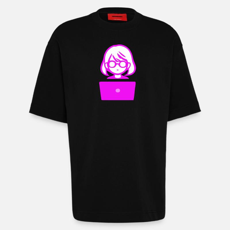 Woman with Computer Programmer Coder - Heavyweight T-Shirt - made by SPREAD  - SOLID BLACK