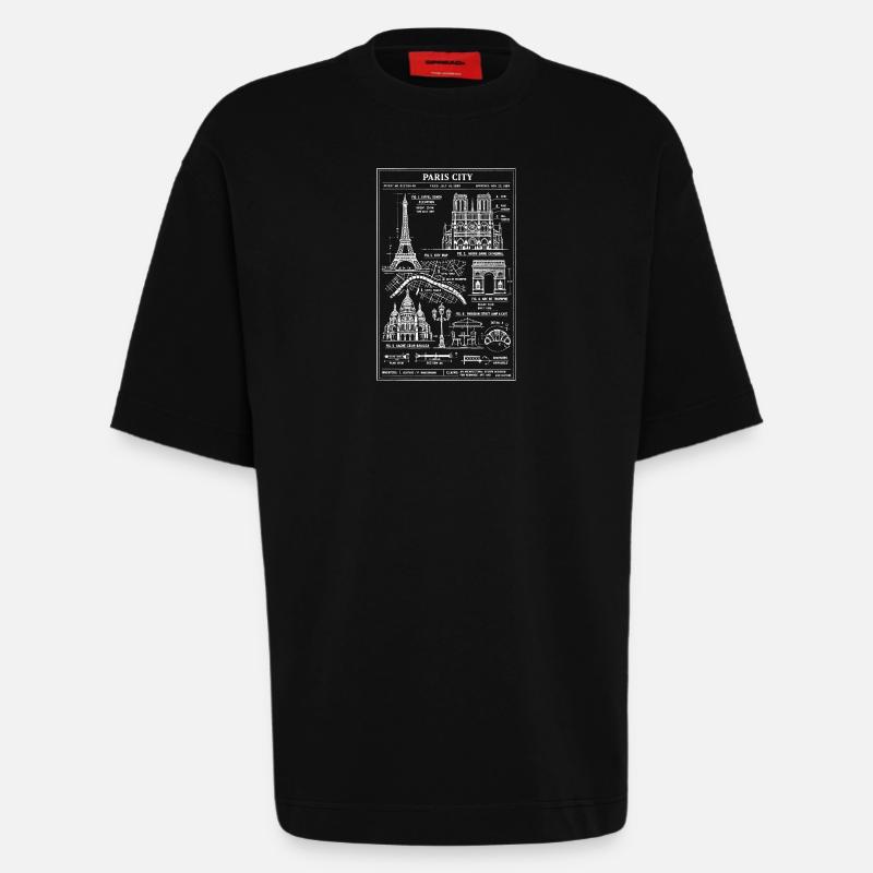 Pariser Stadtsilhouetten-Bauplan - Heavyweight T-Shirt - made by SPREAD - SOLID BLACK