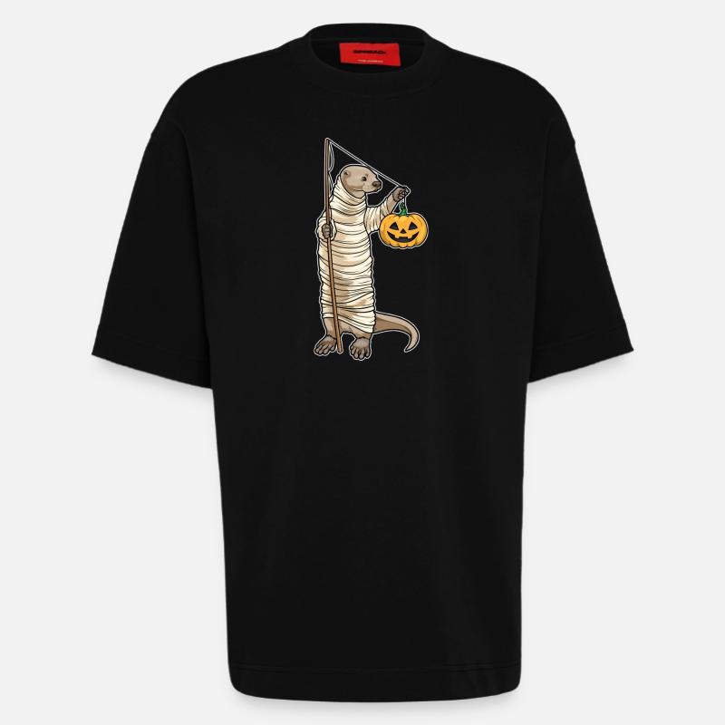 Otter Halloween Fishing - Heavyweight T-Shirt - made by SPREAD - SOLID BLACK