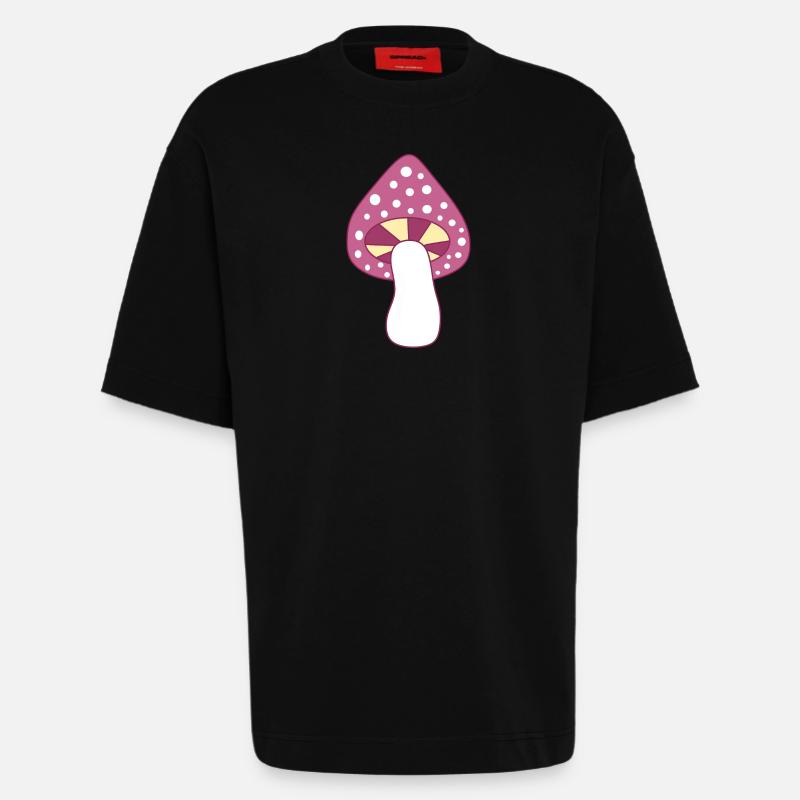 Mushroom fly agaric violet pattern customizable - Heavyweight T-Shirt - made by SPREAD  - SOLID BLACK