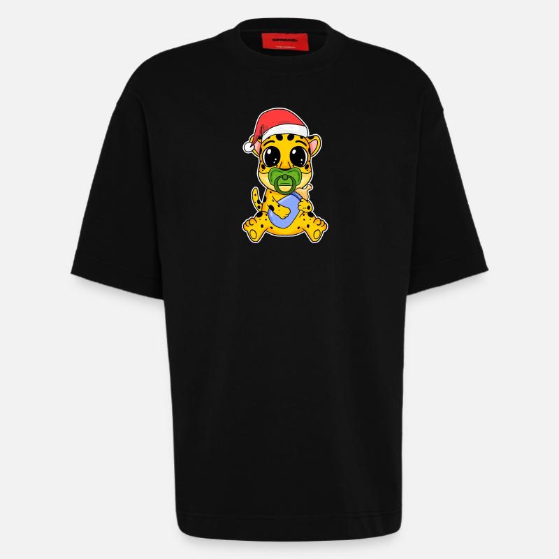 Bébé guépard Noël - T-shirt bio épais oversize fabriqué en UE - SOLID BLACK