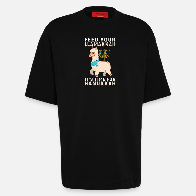 Hanoukka Hanoukka Hanoukka Lama - T-shirt bio épais oversize fabriqué en UE - SOLID BLACK