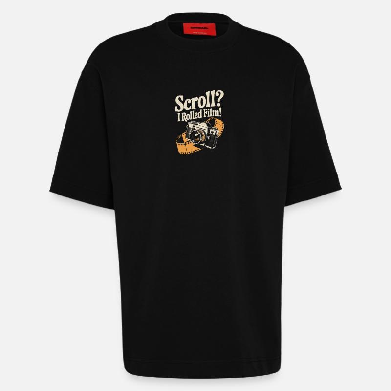 Conception drôle de caméra rétro - T-shirt bio épais oversize fabriqué en UE - SOLID BLACK