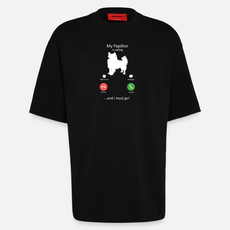 Papillon Dog Calling Smartphone Interface - Heavyweight T-Shirt - made by SPREAD  - SOLID BLACK