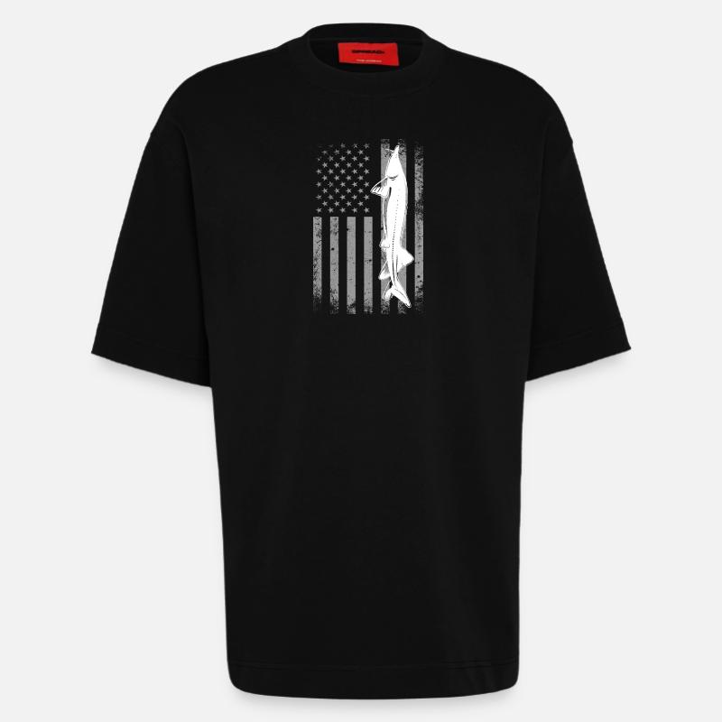 Drapeau de pêche à l’esturgeon - T-shirt bio épais oversize fabriqué en UE - SOLID BLACK