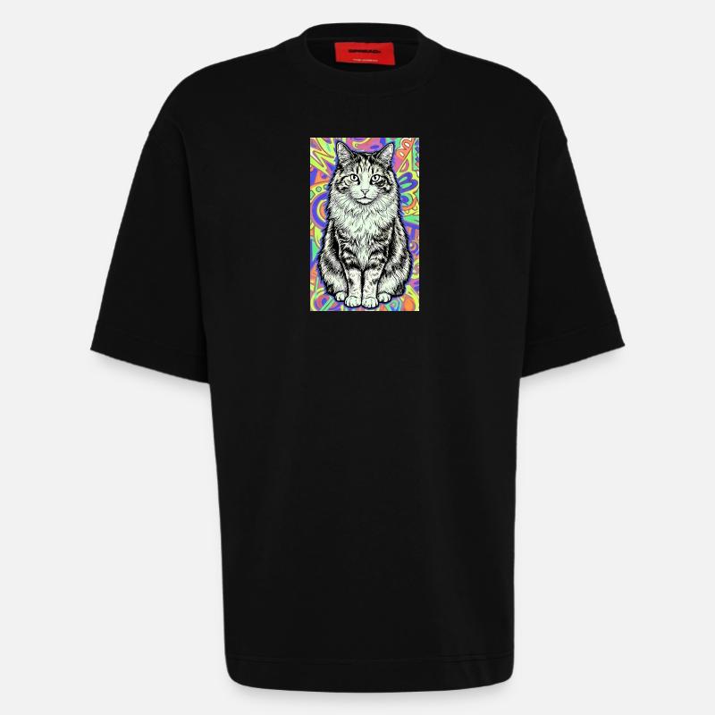 chat - T-shirt bio épais oversize fabriqué en UE - SOLID BLACK