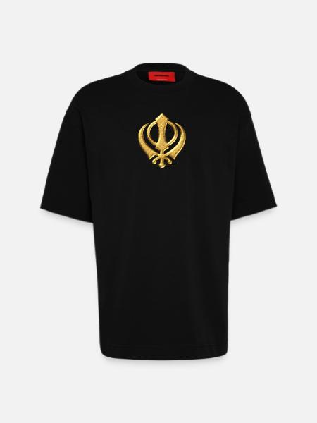 Khanda Sikh symbol swords religion Sikhism - Heavyweight T-Shirt - made by SPREAD  - SOLID BLACK